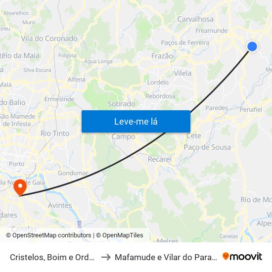 Cristelos, Boim e Ordem to Mafamude e Vilar do Paraíso map