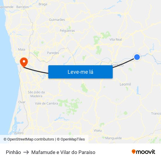 Pinhão to Mafamude e Vilar do Paraíso map