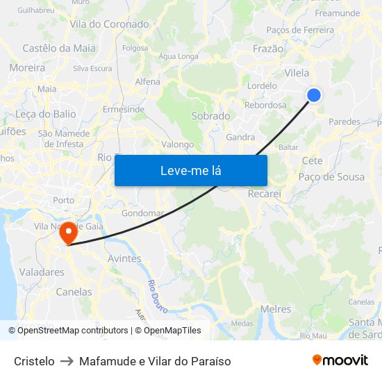 Cristelo to Mafamude e Vilar do Paraíso map