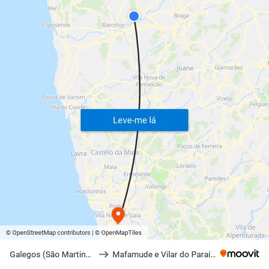 Galegos (São Martinho) to Mafamude e Vilar do Paraíso map