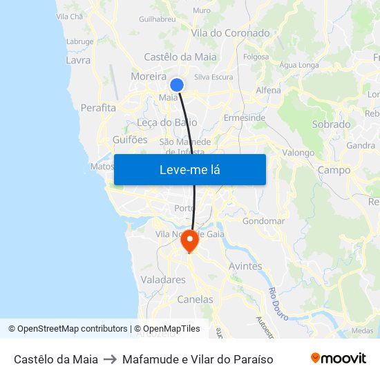 Castêlo da Maia to Mafamude e Vilar do Paraíso map