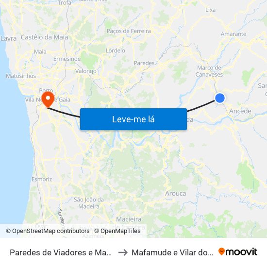 Paredes de Viadores e Manhuncelos to Mafamude e Vilar do Paraíso map