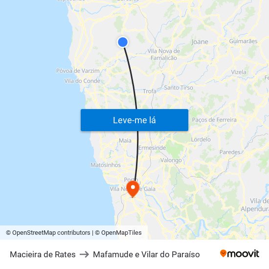 Macieira de Rates to Mafamude e Vilar do Paraíso map