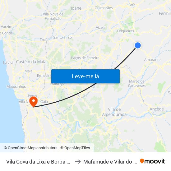 Vila Cova da Lixa e Borba de Godim to Mafamude e Vilar do Paraíso map