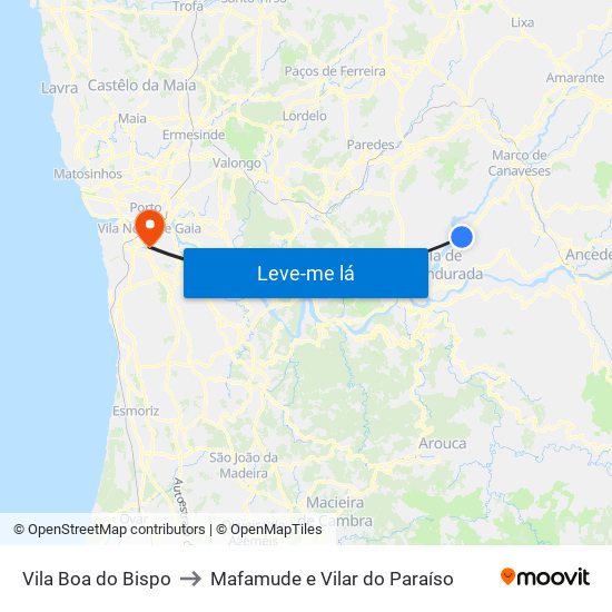 Vila Boa do Bispo to Mafamude e Vilar do Paraíso map