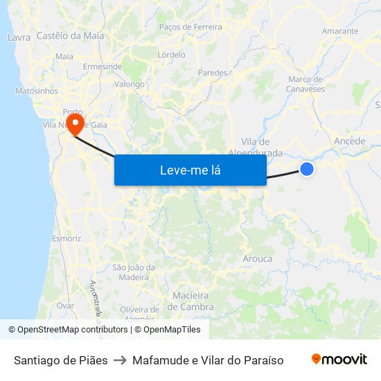 Santiago de Piães to Mafamude e Vilar do Paraíso map