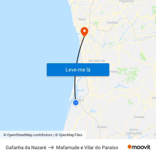 Gafanha da Nazaré to Mafamude e Vilar do Paraíso map