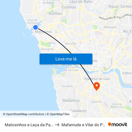 Matosinhos e Leça da Palmeira to Mafamude e Vilar do Paraíso map