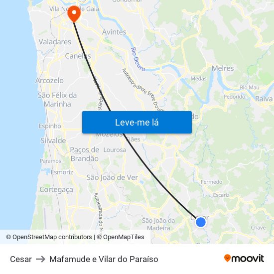 Cesar to Mafamude e Vilar do Paraíso map