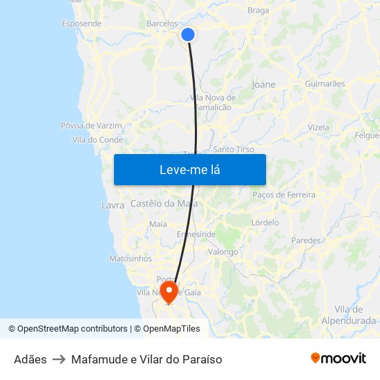 Adães to Mafamude e Vilar do Paraíso map
