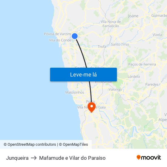 Junqueira to Mafamude e Vilar do Paraíso map