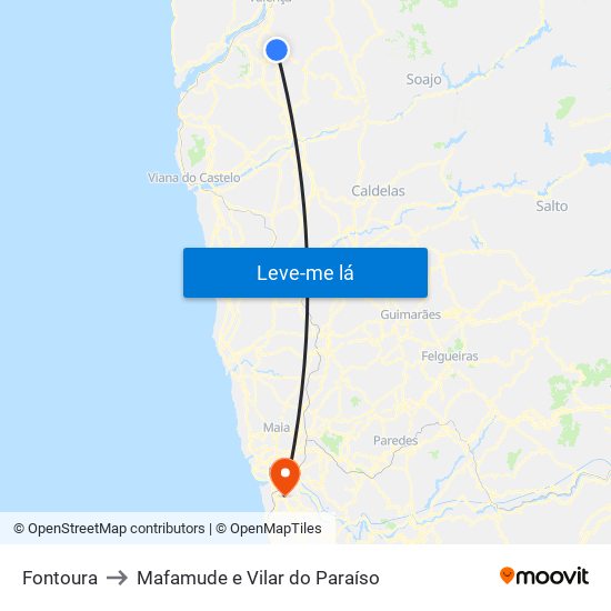 Fontoura to Mafamude e Vilar do Paraíso map