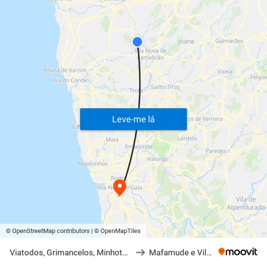 Viatodos, Grimancelos, Minhotães e Monte de Fralães to Mafamude e Vilar do Paraíso map