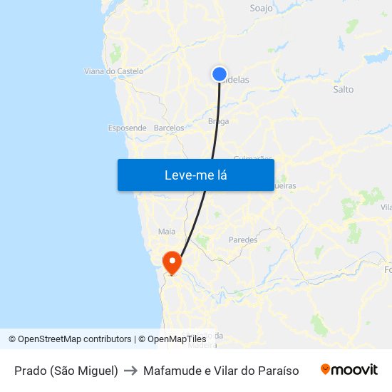 Prado (São Miguel) to Mafamude e Vilar do Paraíso map
