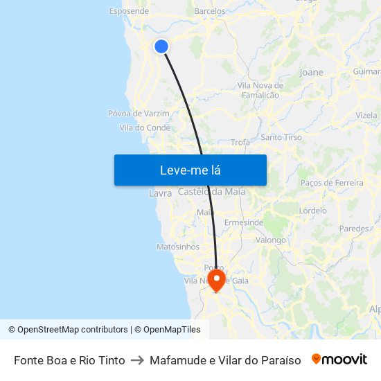Fonte Boa e Rio Tinto to Mafamude e Vilar do Paraíso map