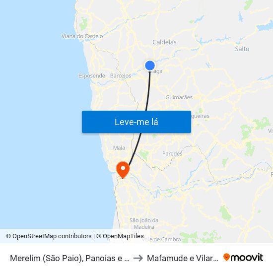 Merelim (São Paio), Panoias e Parada de Tibães to Mafamude e Vilar do Paraíso map