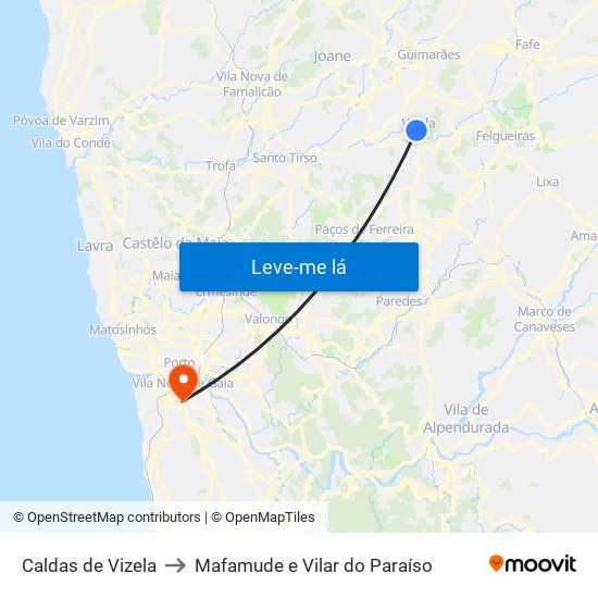 Caldas de Vizela to Mafamude e Vilar do Paraíso map
