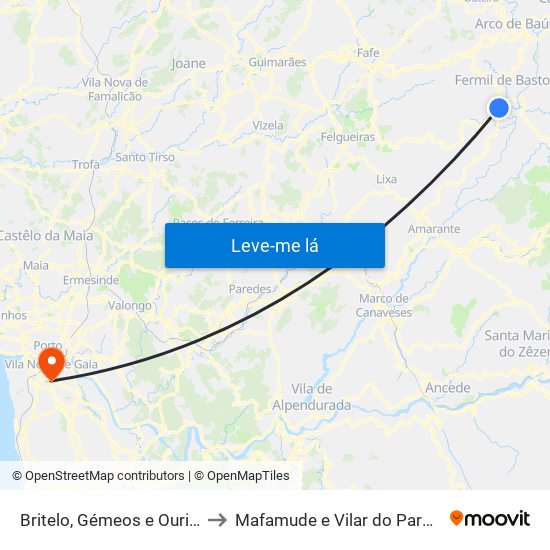 Britelo, Gémeos e Ourilhe to Mafamude e Vilar do Paraíso map