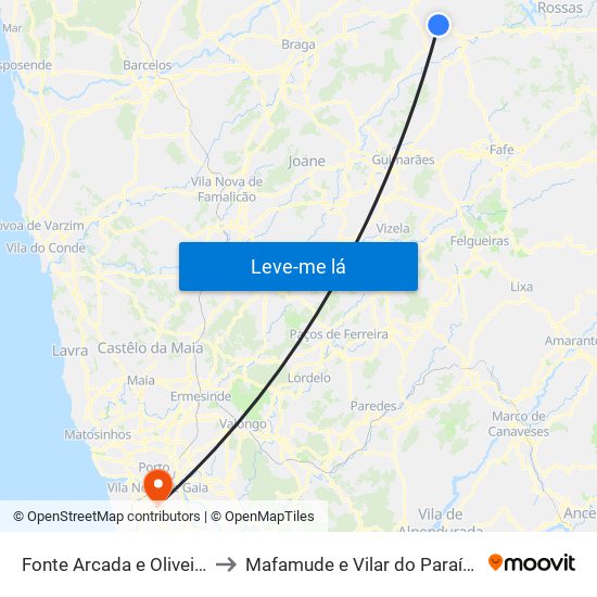 Fonte Arcada e Oliveira to Mafamude e Vilar do Paraíso map