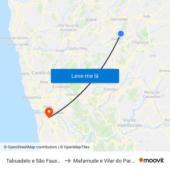 Tabuadelo e São Faustino to Mafamude e Vilar do Paraíso map