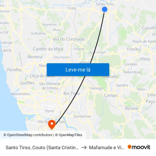 Santo Tirso, Couto (Santa Cristina e São Miguel) e Burgães to Mafamude e Vilar do Paraíso map