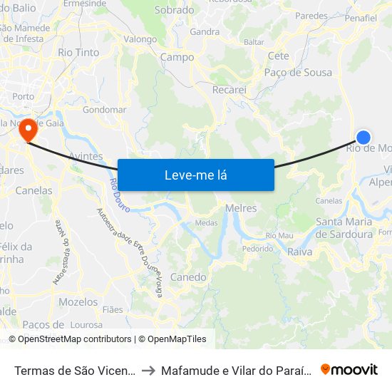 Termas de São Vicente to Mafamude e Vilar do Paraíso map