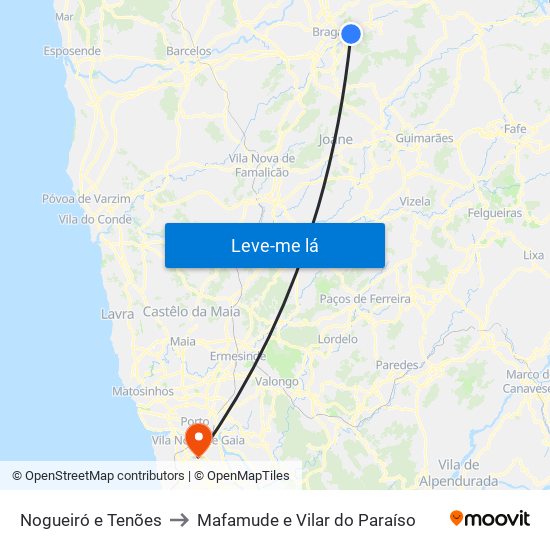 Nogueiró e Tenões to Mafamude e Vilar do Paraíso map