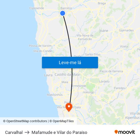 Carvalhal to Mafamude e Vilar do Paraíso map