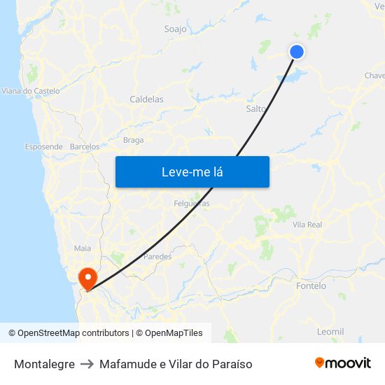 Montalegre to Mafamude e Vilar do Paraíso map