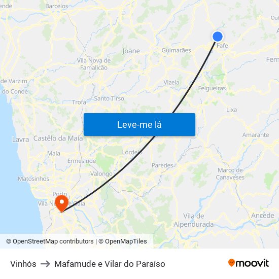 Vinhós to Mafamude e Vilar do Paraíso map