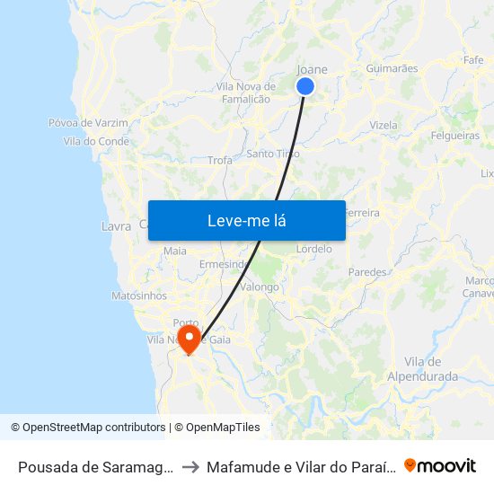 Pousada de Saramagos to Mafamude e Vilar do Paraíso map