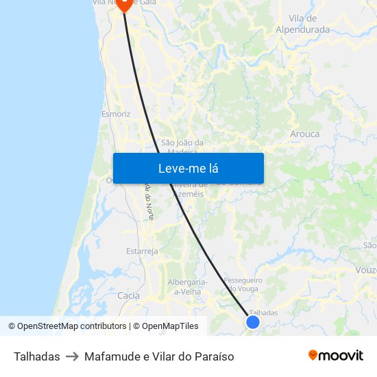 Talhadas to Mafamude e Vilar do Paraíso map