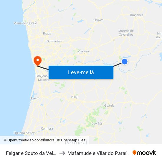 Felgar e Souto da Velha to Mafamude e Vilar do Paraíso map