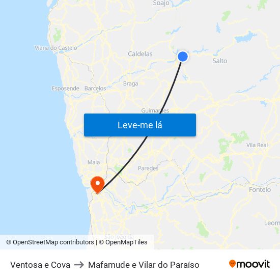 Ventosa e Cova to Mafamude e Vilar do Paraíso map