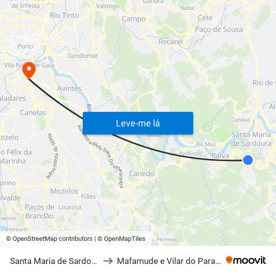 Santa Maria de Sardoura to Mafamude e Vilar do Paraíso map