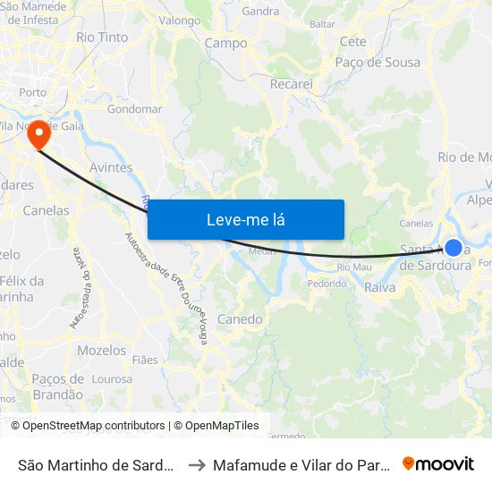 São Martinho de Sardoura to Mafamude e Vilar do Paraíso map