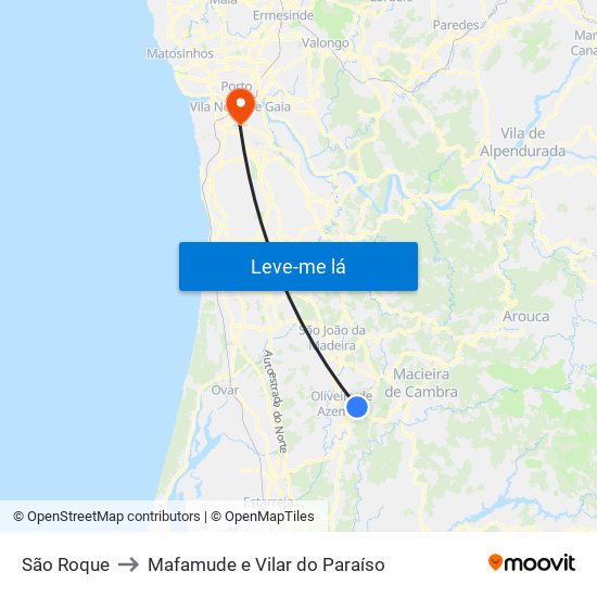 São Roque to Mafamude e Vilar do Paraíso map