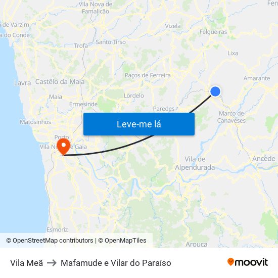 Vila Meã to Mafamude e Vilar do Paraíso map