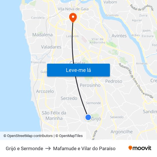 Grijó e Sermonde to Mafamude e Vilar do Paraíso map