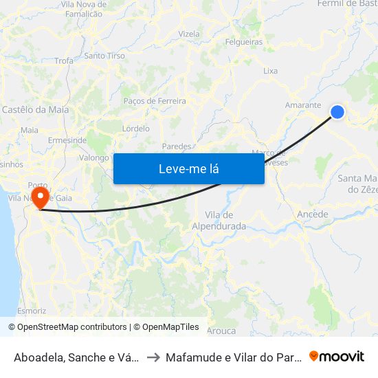Aboadela, Sanche e Várzea to Mafamude e Vilar do Paraíso map