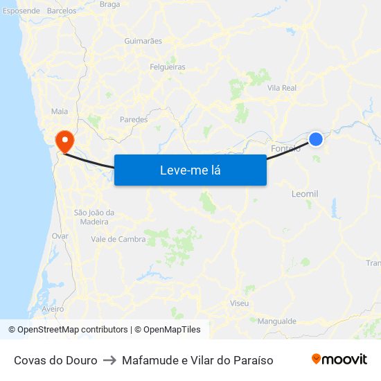 Covas do Douro to Mafamude e Vilar do Paraíso map