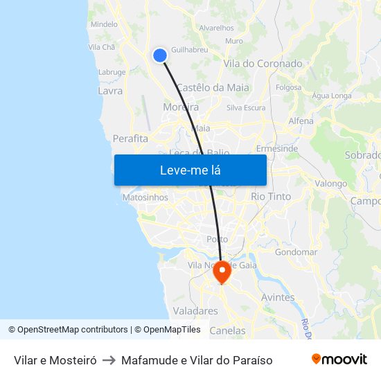 Vilar e Mosteiró to Mafamude e Vilar do Paraíso map