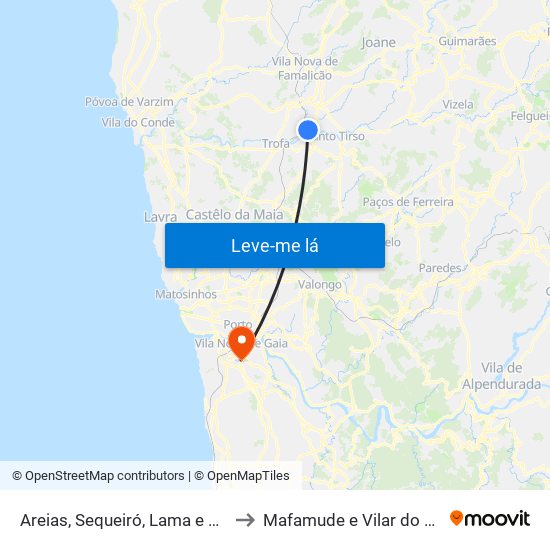 Areias, Sequeiró, Lama e Palmeira to Mafamude e Vilar do Paraíso map