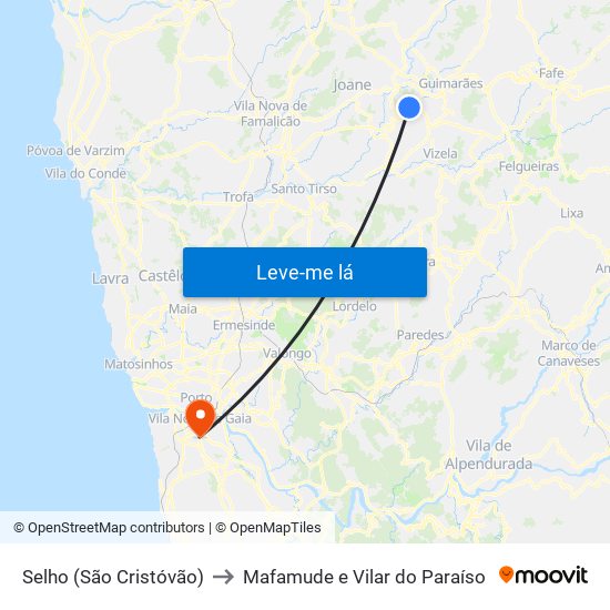 Selho (São Cristóvão) to Mafamude e Vilar do Paraíso map