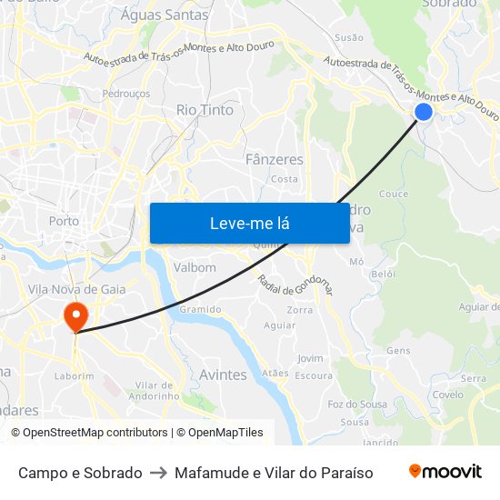 Campo e Sobrado to Mafamude e Vilar do Paraíso map