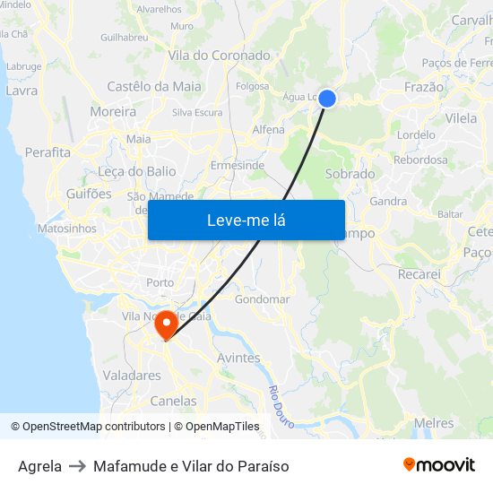 Agrela to Mafamude e Vilar do Paraíso map