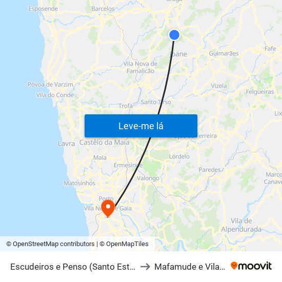 Escudeiros e Penso (Santo Estêvão e São Vicente) to Mafamude e Vilar do Paraíso map