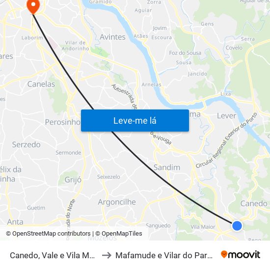 Canedo, Vale e Vila Maior to Mafamude e Vilar do Paraíso map