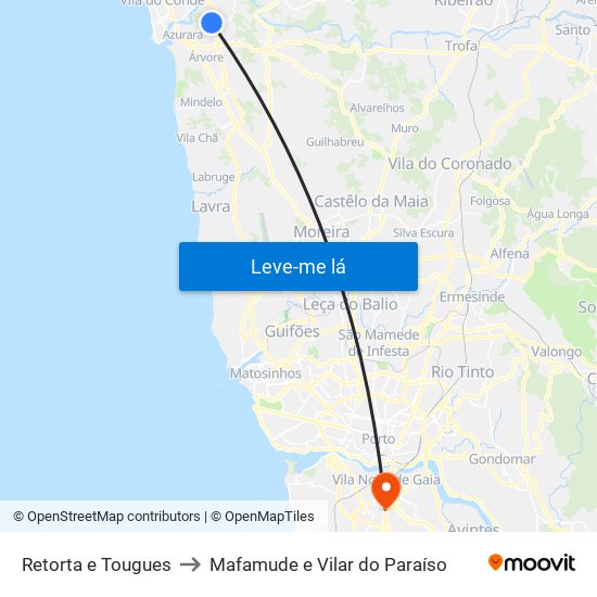 Retorta e Tougues to Mafamude e Vilar do Paraíso map