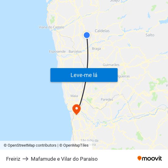 Freiriz to Mafamude e Vilar do Paraíso map